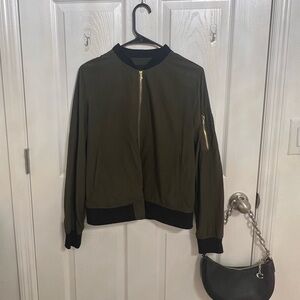 Zara Khaki Bomber Jacket with Black Trim